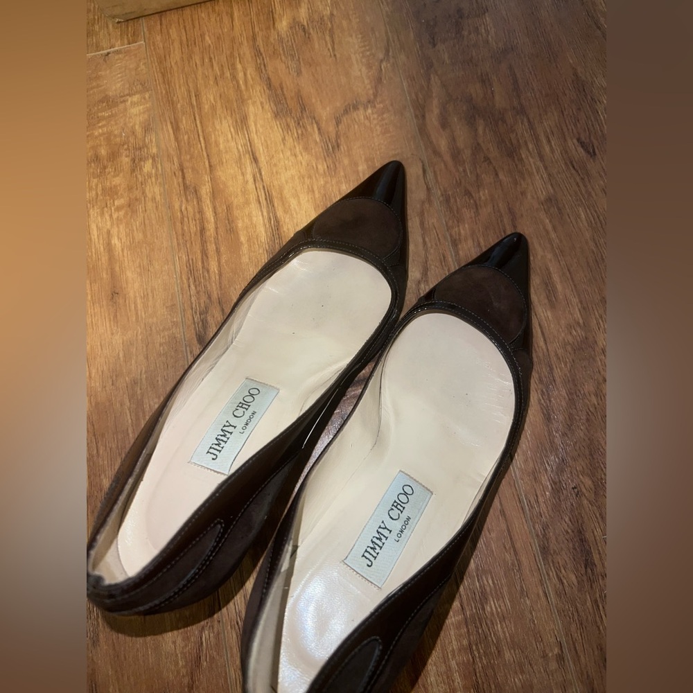 Jimmy Choo Brown Patent Leather Kitten Heels